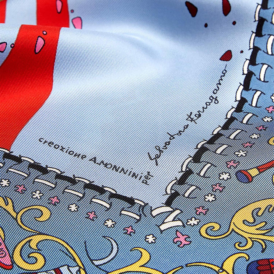 Ferragamo Printed Silk Scarf — Blue Scarfs