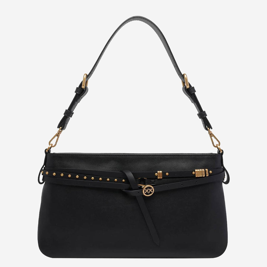 Pinko Stud-Embellished Leather Shoulder Bag — Black