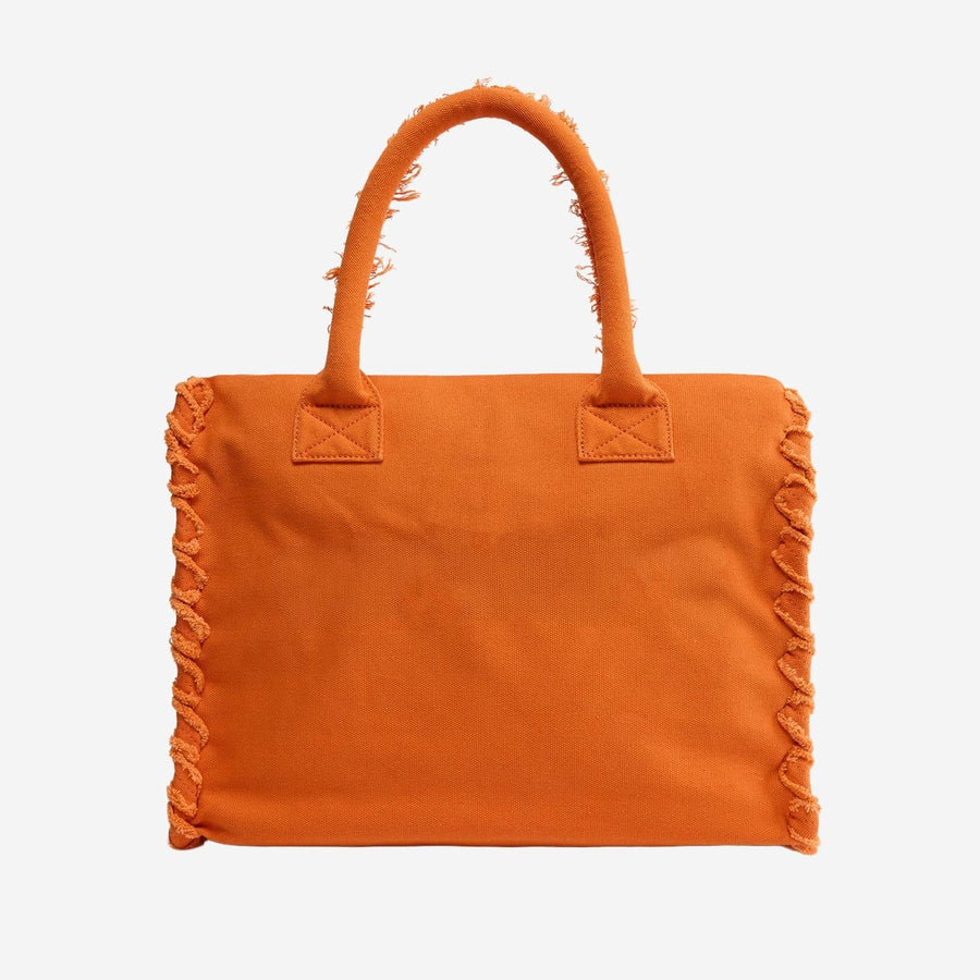 Pinko Cotton Shopper With Fringed Trim Tote Bag — Orange