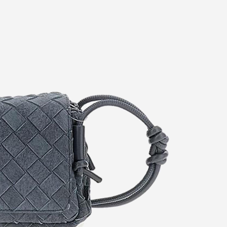 Bottega Veneta Suede With Knotted Rope Handle Clutch — Gray
