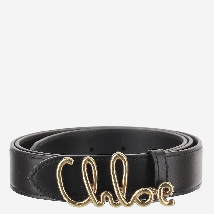 Chloé Calfskin Leather With Brass Buckle Belt — Black