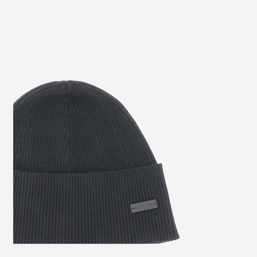 Saint Laurent 802150 Cashmere Ribbed Beanie — Black Beanies