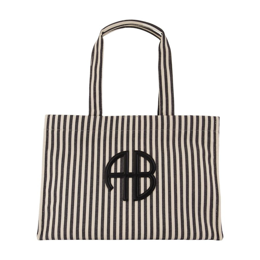 Anine Bing Striped Cotton Tote Bag — Black
