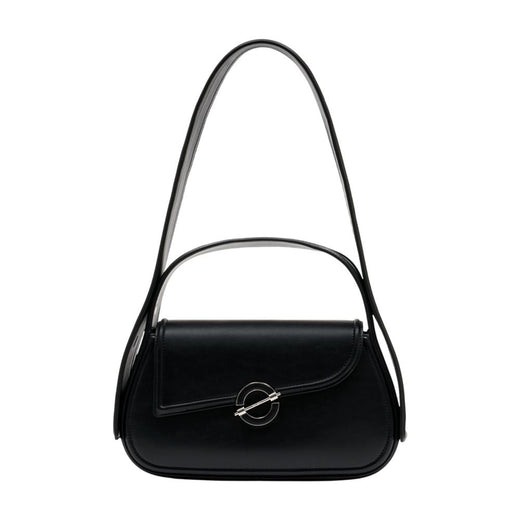 Samsøe Curved Calfskin Shoulder Bag — Black
