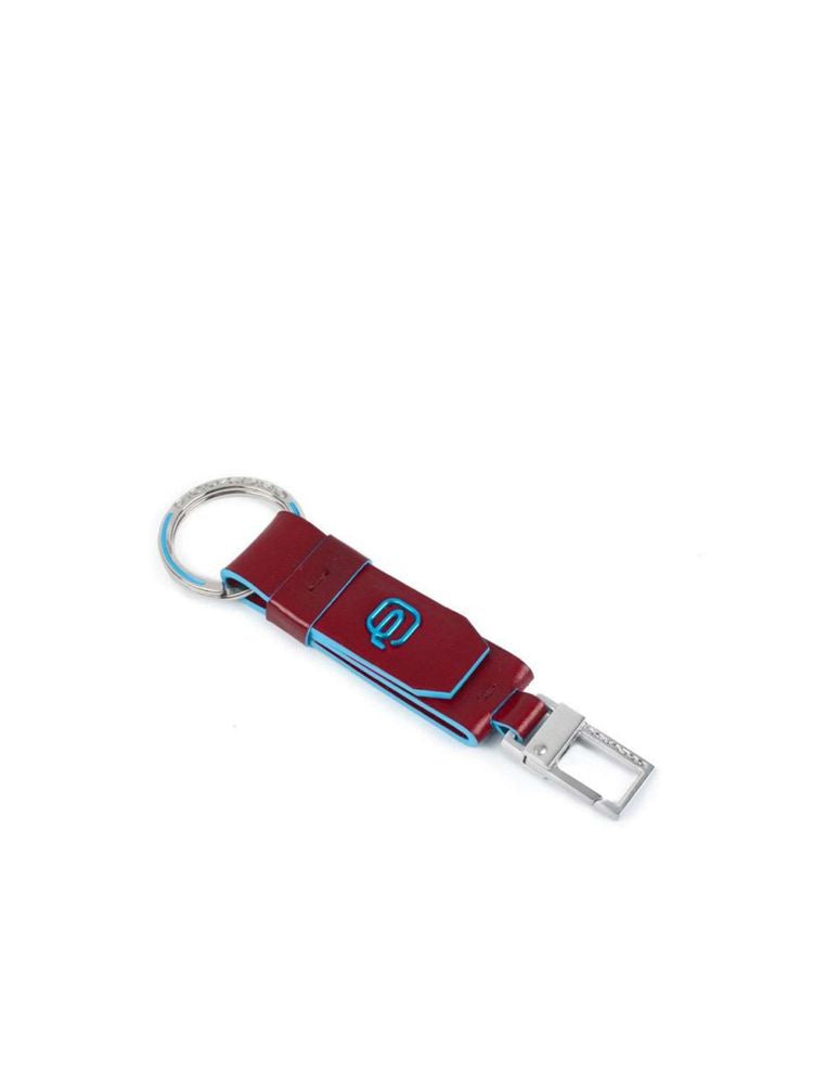 Piquadro Blue Square Key Case — Red Leather Belt
