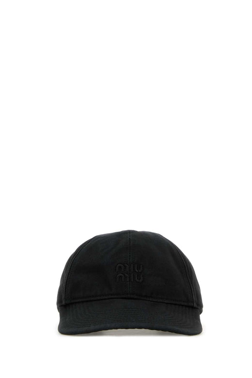 Miu Miu Hat Slate Cotton Baseball Cap — Black Exterior: Caps