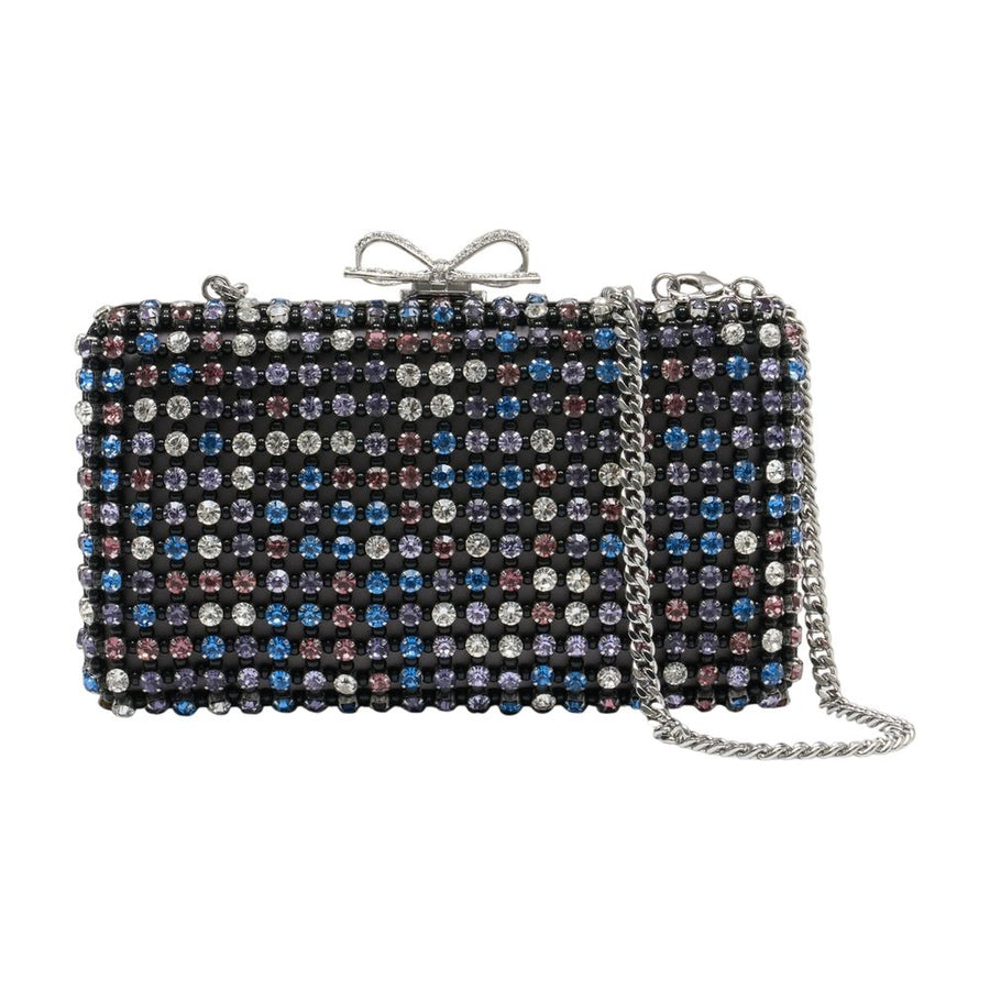 Self-Portrait Crystal-Embellished Clutch — Black Metal Hardware