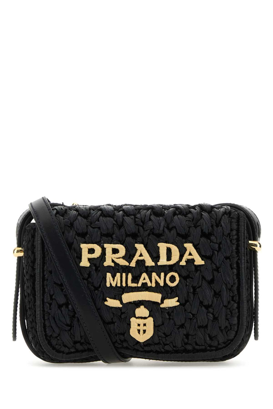 Prada Quilted Raffia Crossbody Bag — Black