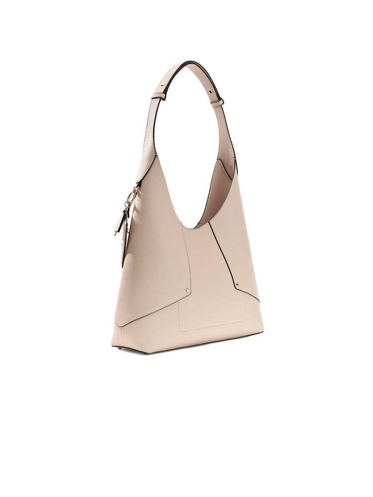 Guess Diagonal Topstitched Polyurethane Hobo Bag — Beige