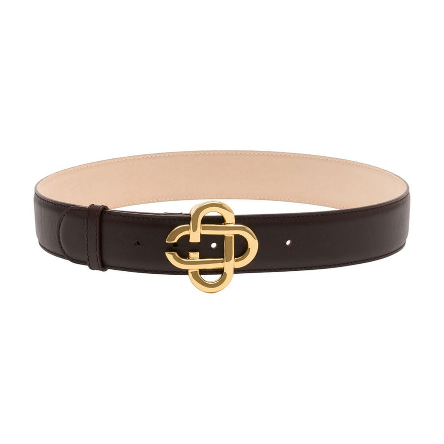 Casablanca Gold-Buckle Calfskin Belt — Brown