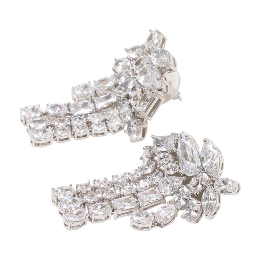 Self-Portrait Crystal Dangle Earrings — Silver Pearls