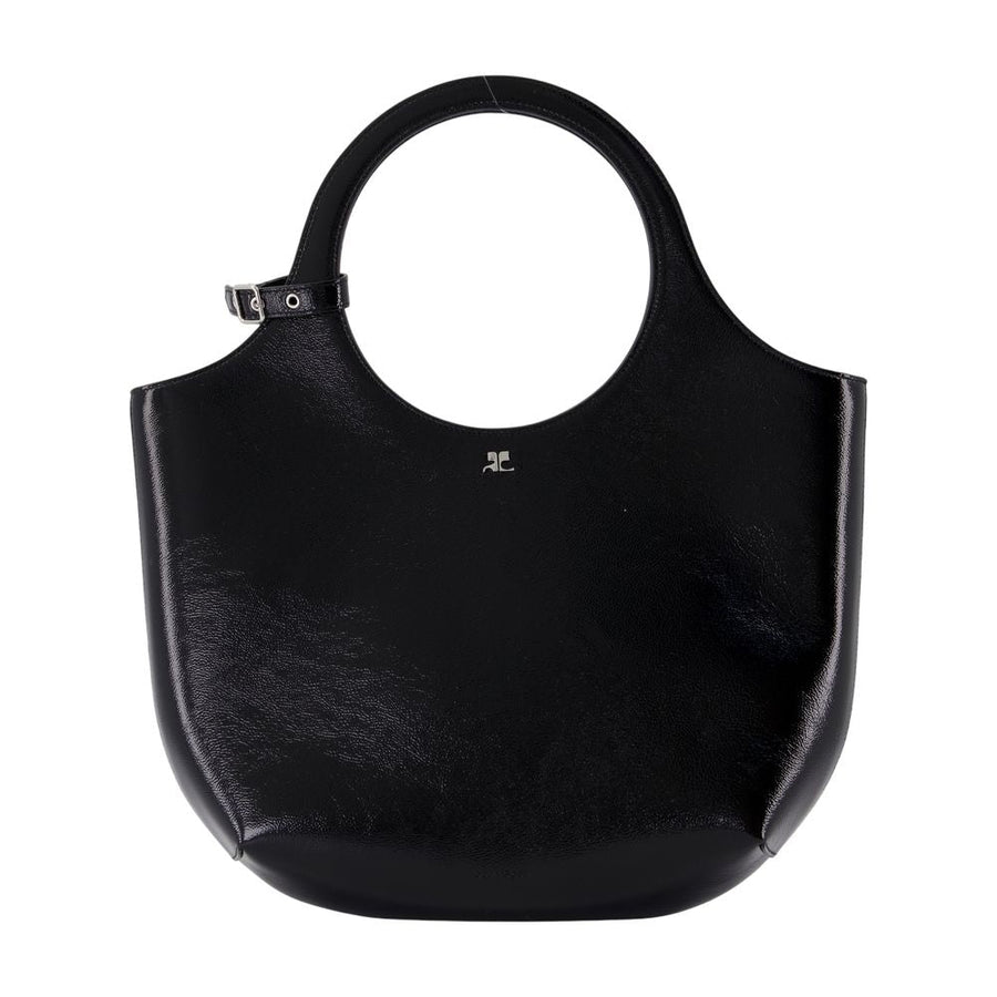 Courrèges Sculptural Leather Top Handle Bag — Black
