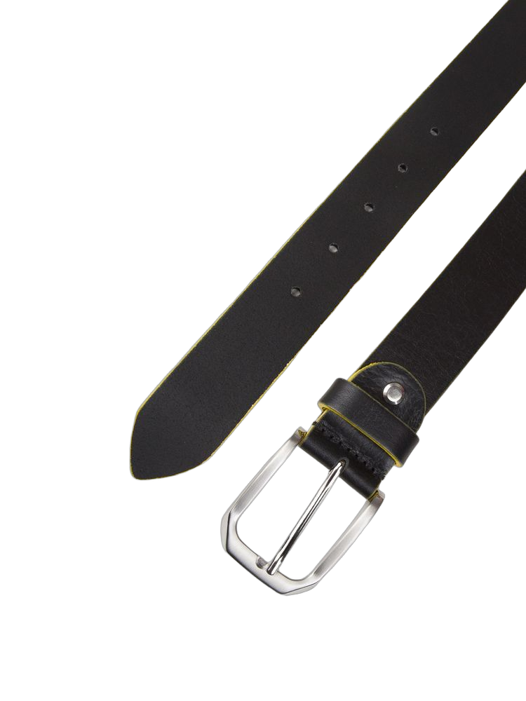 Momo Design Leather With Contrasting Piping Belt — Black Genuine
