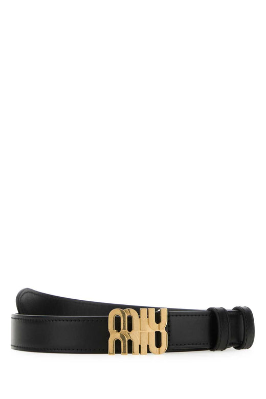 Miu Miu Logo Buckle Leather Belt — Black Vitello