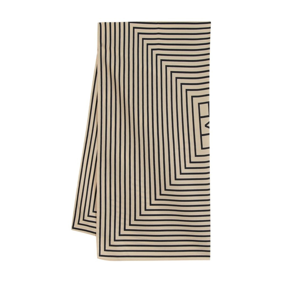 Toteme Signature Monogram Striped Silk Scarf — Beige Scarfs