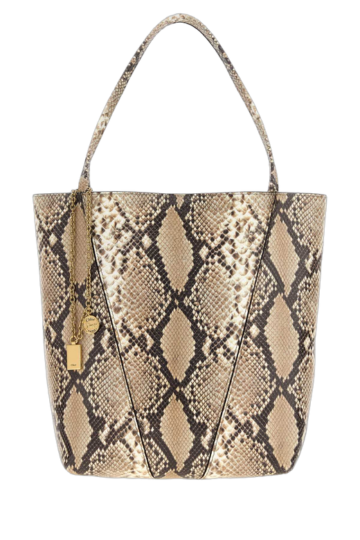 Chloé Python-Pattern Leather Tote Bag — Beige