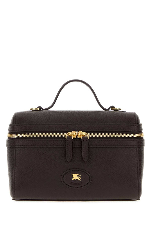 Burberry Pebbled Leather Top Handle Bag — Black