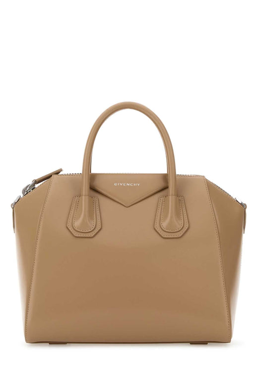 Givenchy Structured Calf Leather Top Handle Bag — Beige