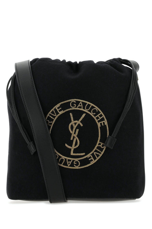 Saint Laurent Logo-Embroidered Tessuto Crossbody Bag — Black