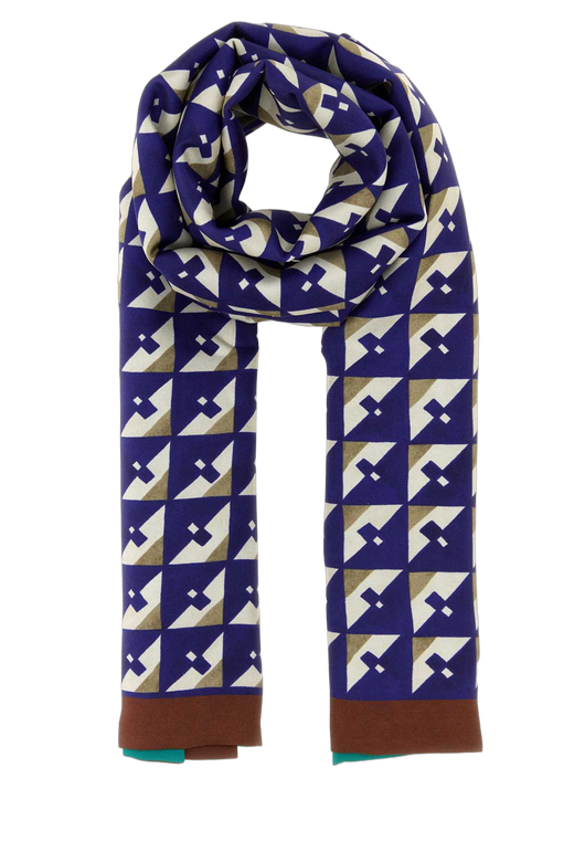 Miu Miu Geometric Silk Scarf — Navy Exterior: Scarfs