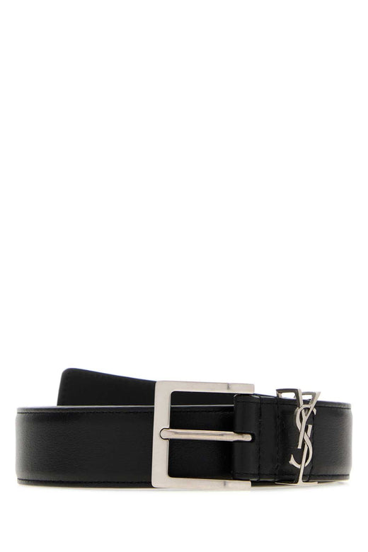 Saint Laurent Leather Logo Belt — Black Nero