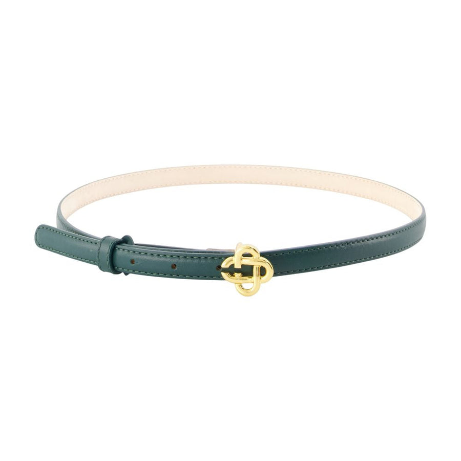Casablanca Leather Micro Belt With Golden Cross Buckle — Green Calfskin