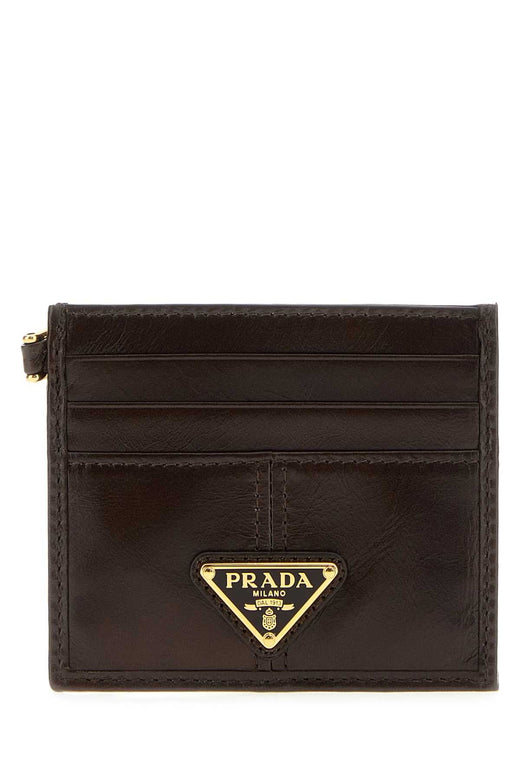 Prada Calfskin Leather Card Case — Brown Wallet