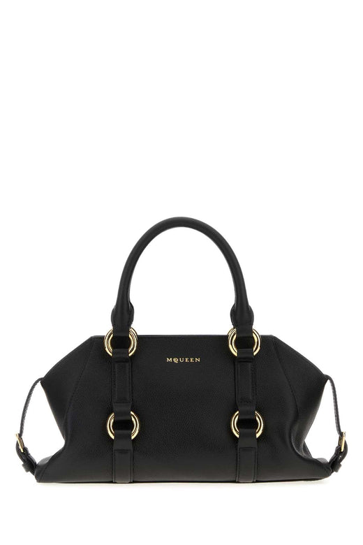 Alexander Mcqueen Structured Calf Top Handle Bag — Black