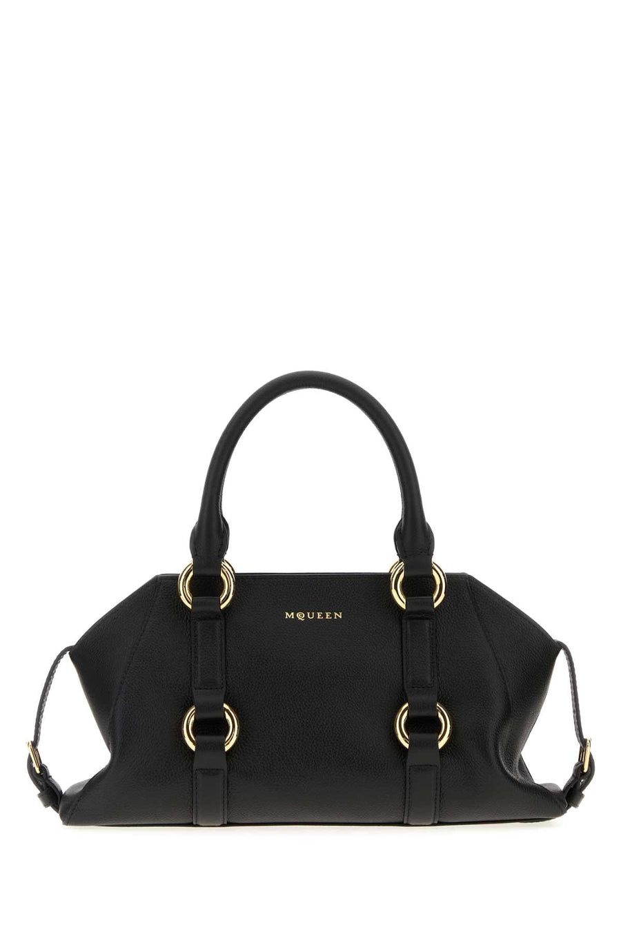 Alexander Mcqueen Structured Calf Top Handle Bag — Black