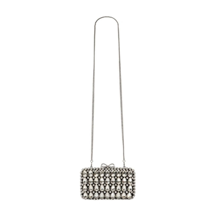 Self-Portrait Crystal-Embellished Clutch — Ivory Satin