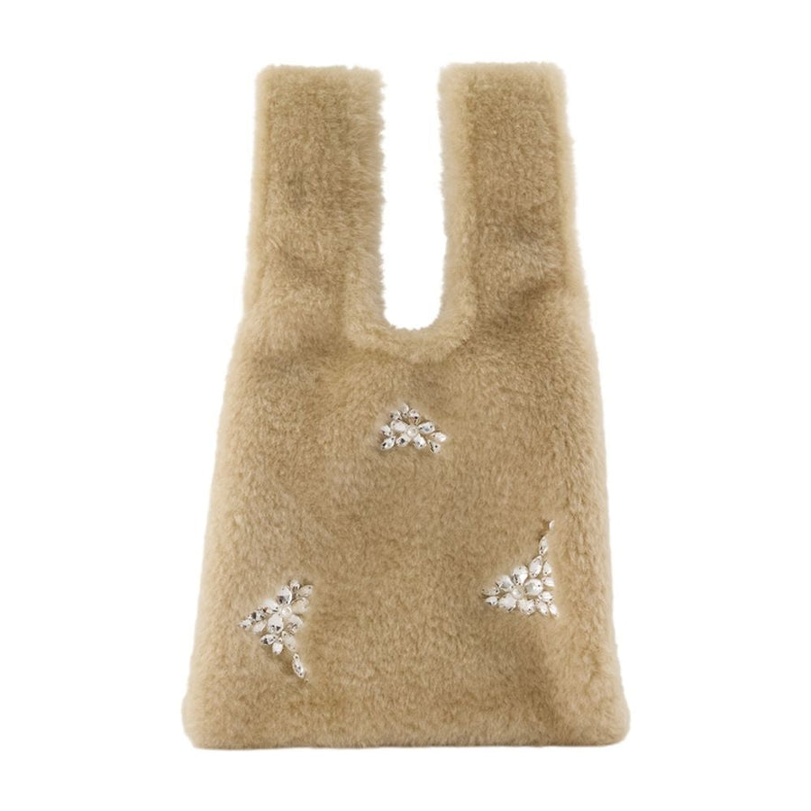 Simone Rocha Crystal-Embellished Faux Fur Mini Bag — Beige Faux_fur