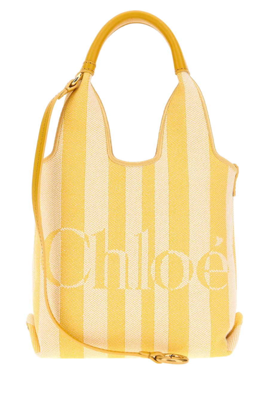 Chloé Embroidered Canvas Striped Shoulder Bag — Yellow