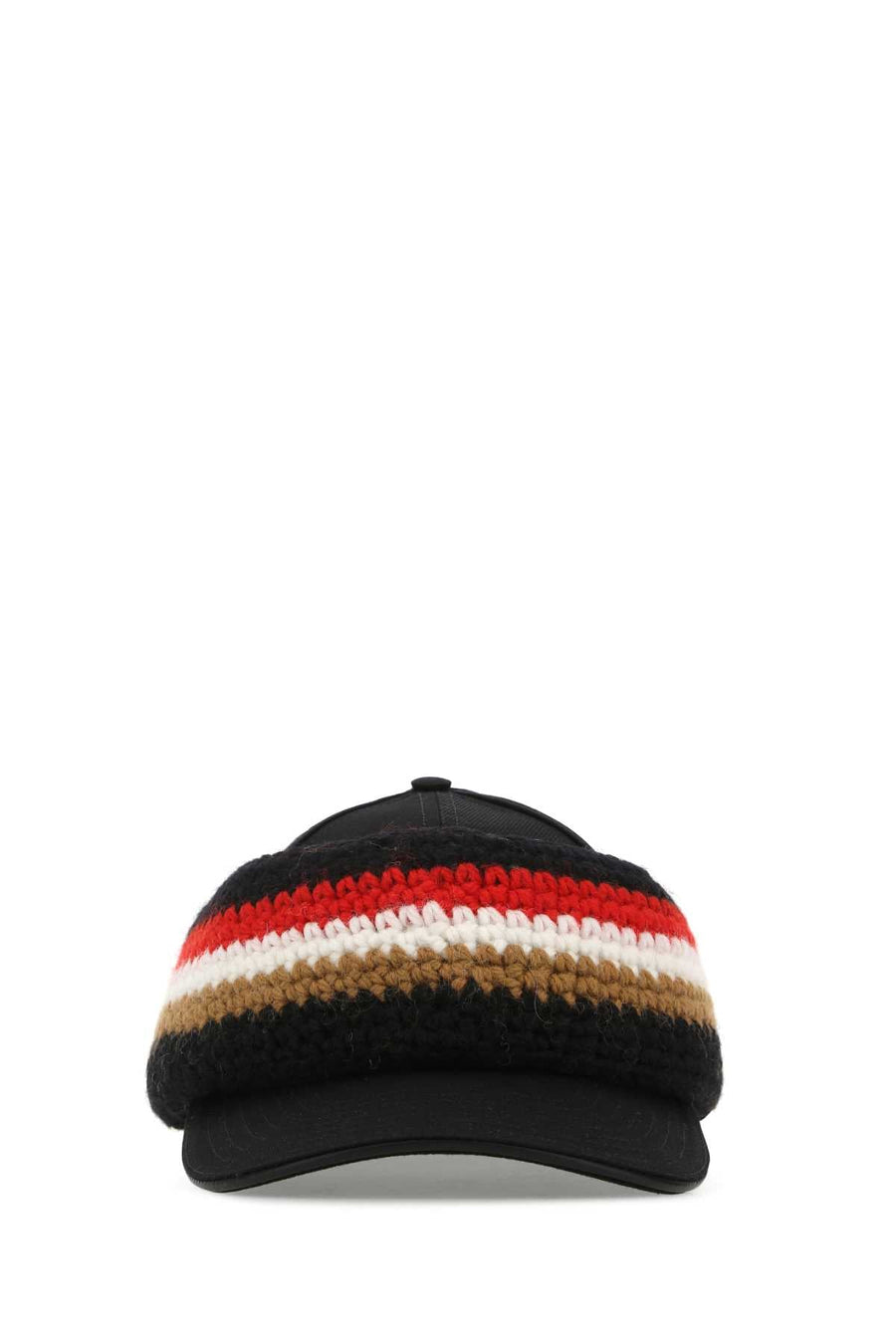 Burberry 8052498 Knit-Striped Baseball Cap — Black Exterior: Cotton Wool Caps