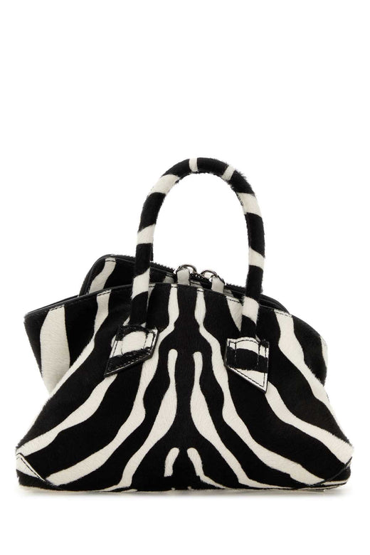 The Attico Zebra-Striped Leather Top Handle Bag — Black