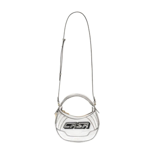 Casablanca Logo-Plaque Biker Shoulder Bag — Silver Exotic_leather