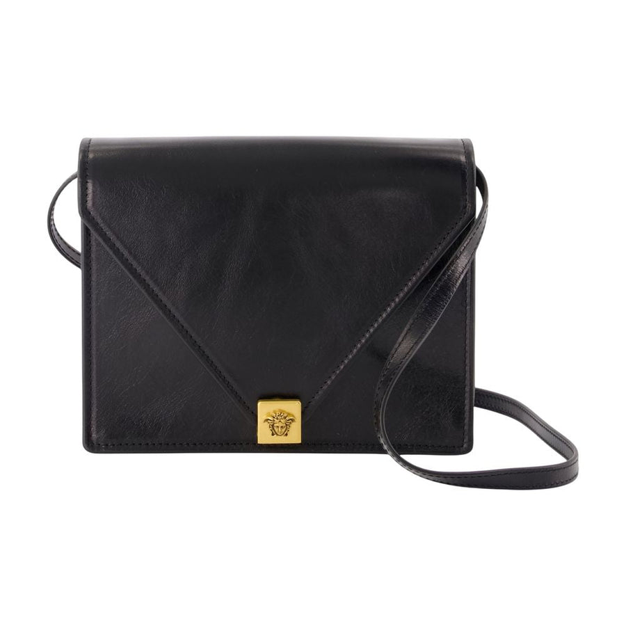 Versace Medusa Logo Calfskin Crossbody Bag — Black