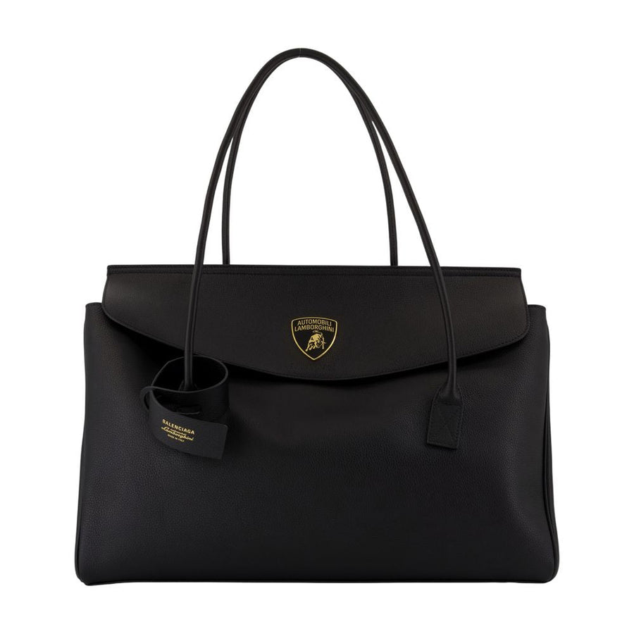 Balenciaga Curved Flap Leather Top Handle Bag — Black