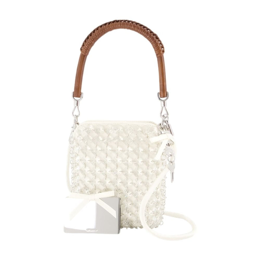 Self-Portrait Quilted Crystal Chain Mini Bag — Ivory Synthetic
