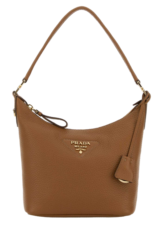 Prada Pebbled Deer Leather Shoulder Bag — Brown