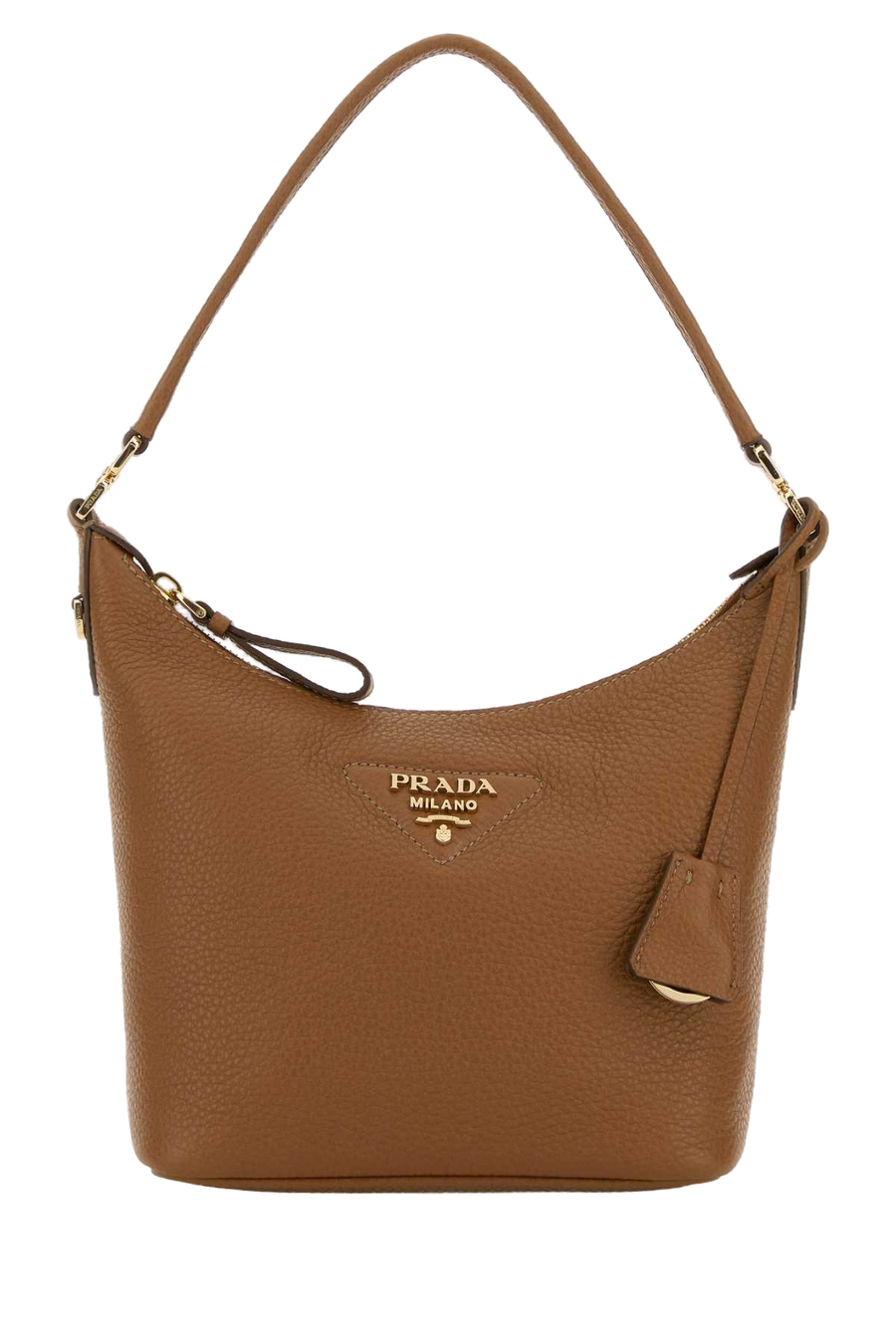 Prada Pebbled Deer Leather Shoulder Bag — Brown