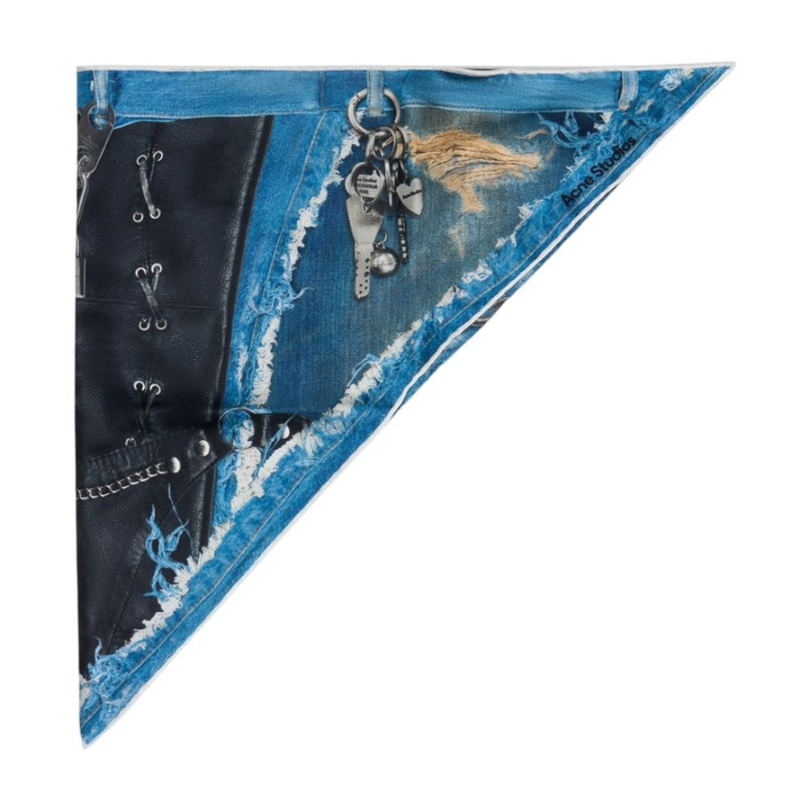 Acne Studios Distressed Denim & Leather Silk Scarf — Multicolor Scarfs