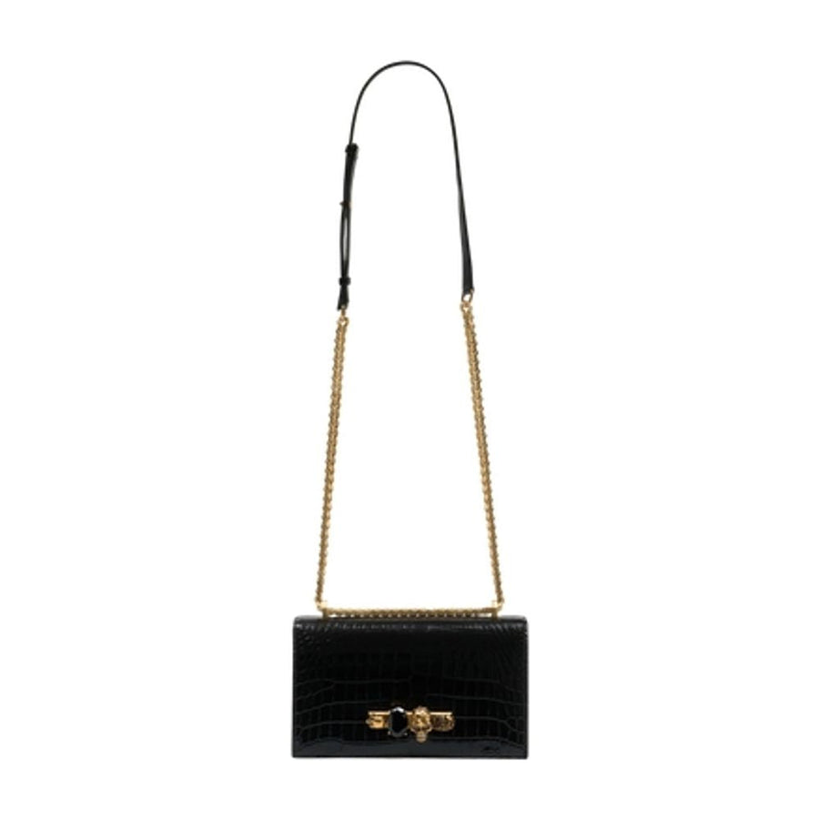Alexander Mcqueen Crocodile-Embossed Calfskin Crossbody Bag — Black