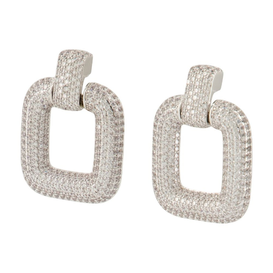 Self-Portrait Crystal-Paved Earrings — Silver Brass