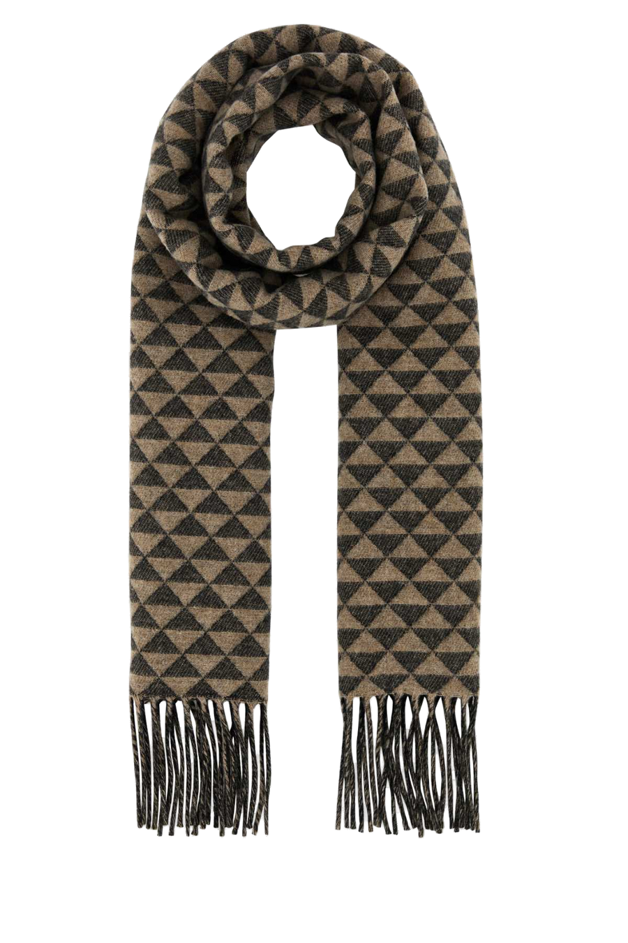 Prada Geometric Wool Blend Scarf — Beige Wows Scarfs