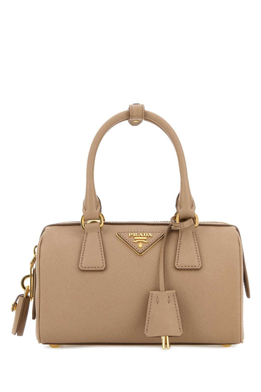 Prada Bauletto Top Handle Bag — Beige