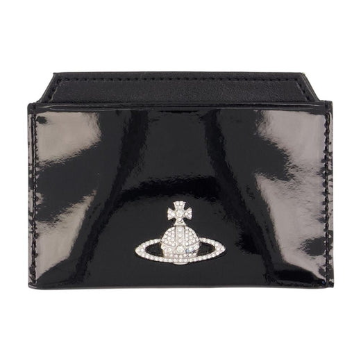 Vivienne Westwood Patent Leather With Orb Logo Card Case — Black Synthetic Cases
