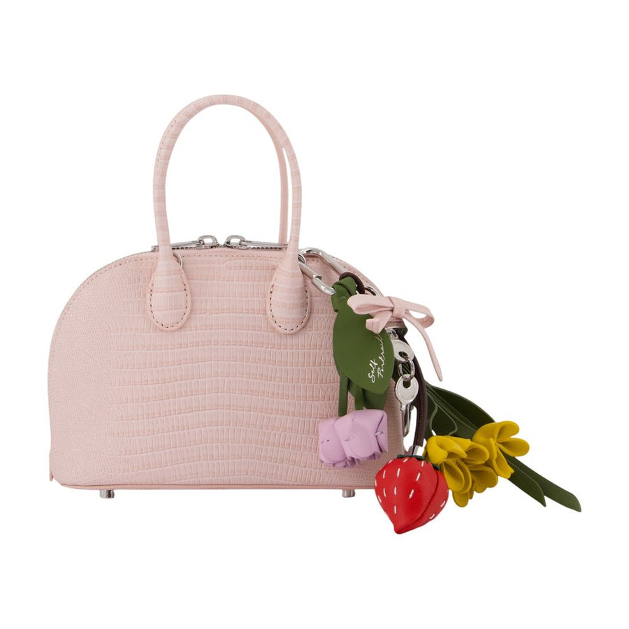 Self-Portrait Croc-Embossed Calfskin Top Handle Bag — Pink