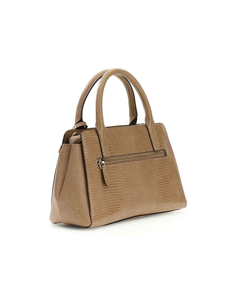 Guess Lizard-Embossed Polyurethane Top Handle Bag — Beige
