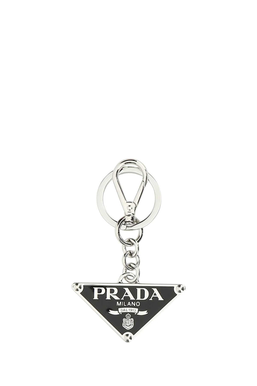 Prada Logo Metal Charm Key Case — Black Acciaio-ottone Keychains