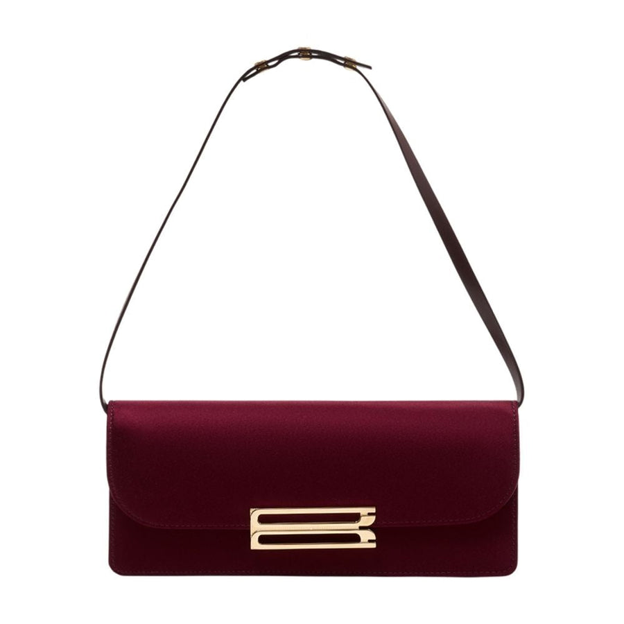 Victoria Beckham Gold-Clasp Synthetic Clutch — Burgundy